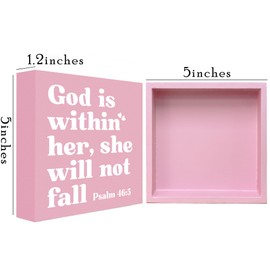 God is Within Her She will not Fall Bible Verse Sign Rustic Motivational Bible Verse Psalm 46:5 Wooden Sign for Home Office Living Room Church Bedroom Table Shelf Religious Gifts 5x5 -D22