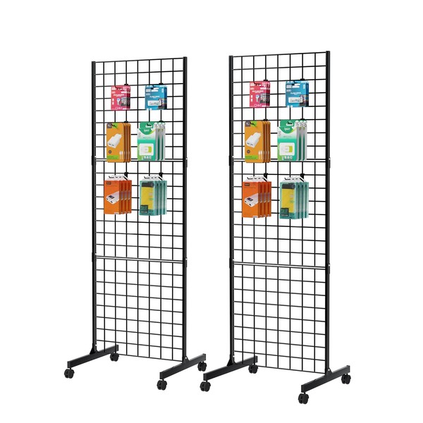 Bonnlo 2' x 6' Detachable Girdwall for Easy Transport, Standing Grid Tower, Wire Grid Panel with Legs and Extra Hooks, Display Rack for Retail and Craft Fair (2)