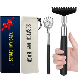 Oversized Back Scratcher Gift Set, 2 Pack, Portable Extendable Stainless Steel Telescoping Massage Tool, Gift/Stocking Stuffers for Men and Women