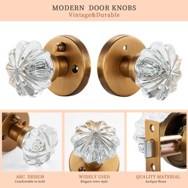 dairazan Glass Door-Knobs Antique Brass - Privacy Crystal Door Handles for Interior Bathroom Bedroom Kitchen(Antique Brass, Privacy)