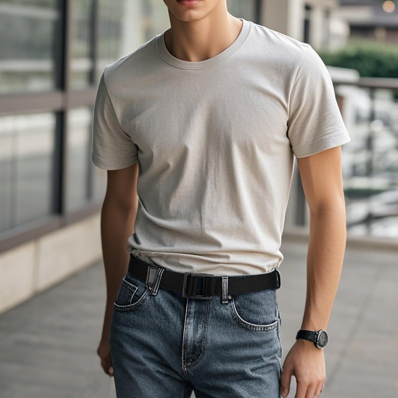 Awlyfm Men's Fabric Belt 110-180 cm Double Ring Belt Men's