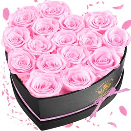 Impouo 16-Piece Forever Flowers Heart Shape Box - Preserved Roses, Birthday Gifts For Women- Flower Delivery Prime, Valentines, Anniversary, Wedding Gifts- Pink Roses