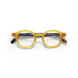 eyebobs TV Party Premium Unisex Reading Glasses, Yellow Front with Blue and Brown Chop Temples, 2.75 Strength