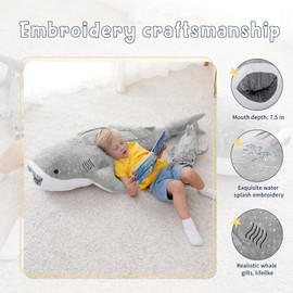 Zctghvy 39 inch Giant Whale Shark Stuffed Animal Toy Whale Plush Kids Pillow Grey Whale Shark Plush Toy Pillow Whale Shark Stuffed Animal