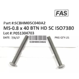 FAS (25) M5 x 0.8 x40 Stainless Steel Button Head Socket Cap Screws ISO7380 M5-.80
