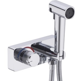 HOMYEP Brass Handheld Toilet Bidet Sprayer Attachment 4-Inch RV Camper Shower Valve Hot and Cold Water Outdoor Faucet, Through-Wall or Mount on Bathroom Vanity, 2 Function Spray Jet, Chrome