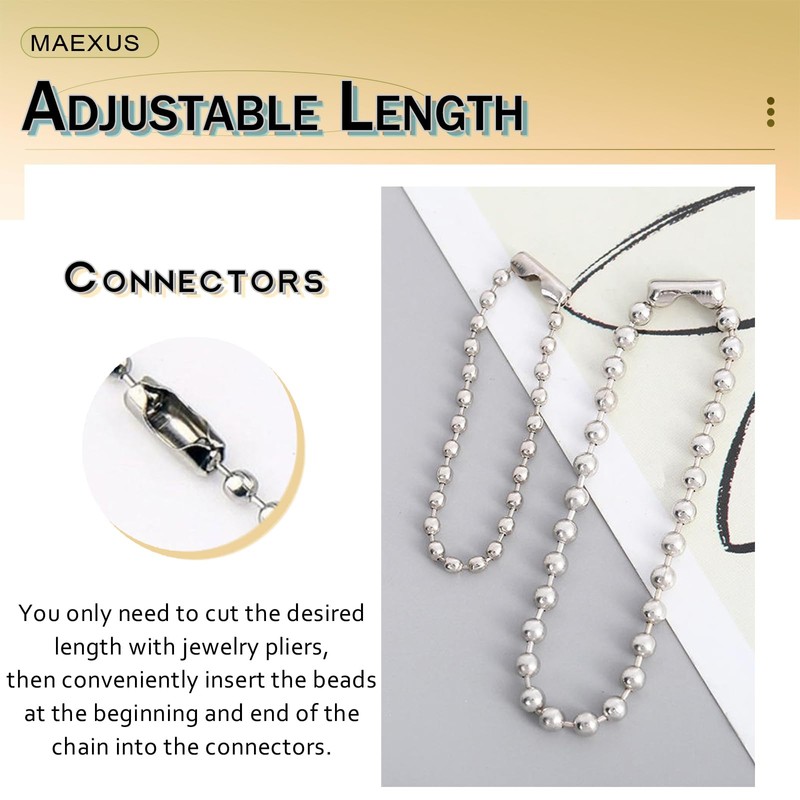 MAEXUS Ball Chain Keychain Parts 6m*2.4mm Stainless Steel Silver Chain