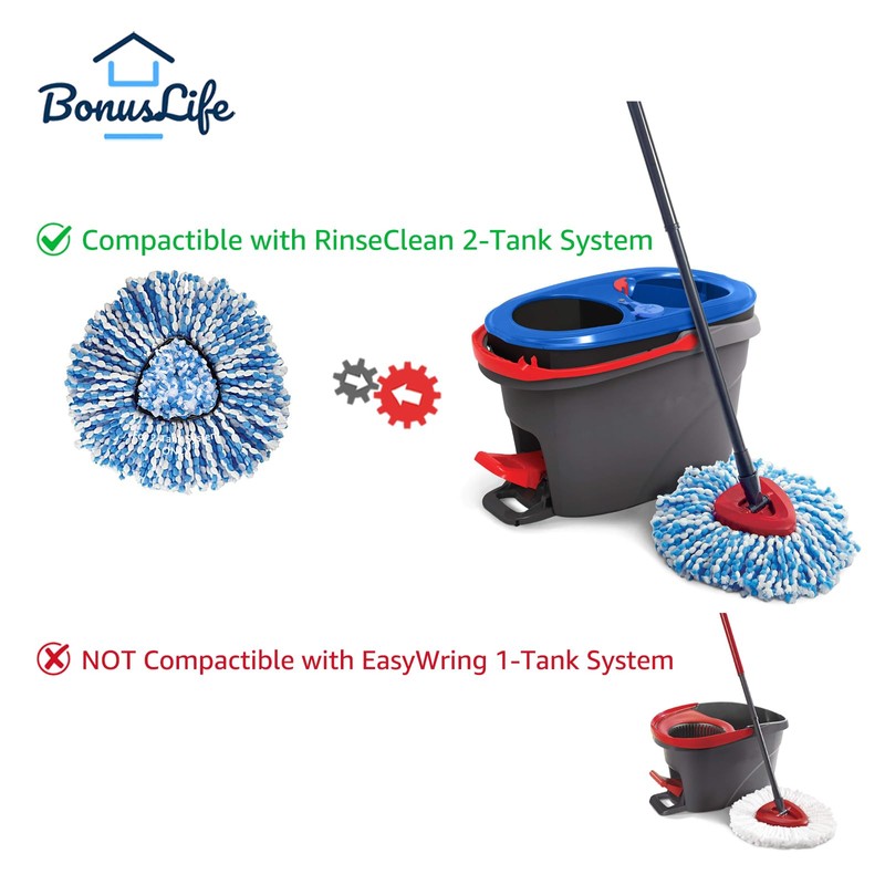 2-Tank Mop Heads Replacements for O-Ceda RinseClean Dual System, Microfiber