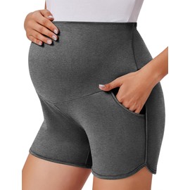 Ekouaer Maternity Shorts Over Belly Perfect Outfits for Pregnant Moms Summer Yoga Running with Pockets Dark Grey M