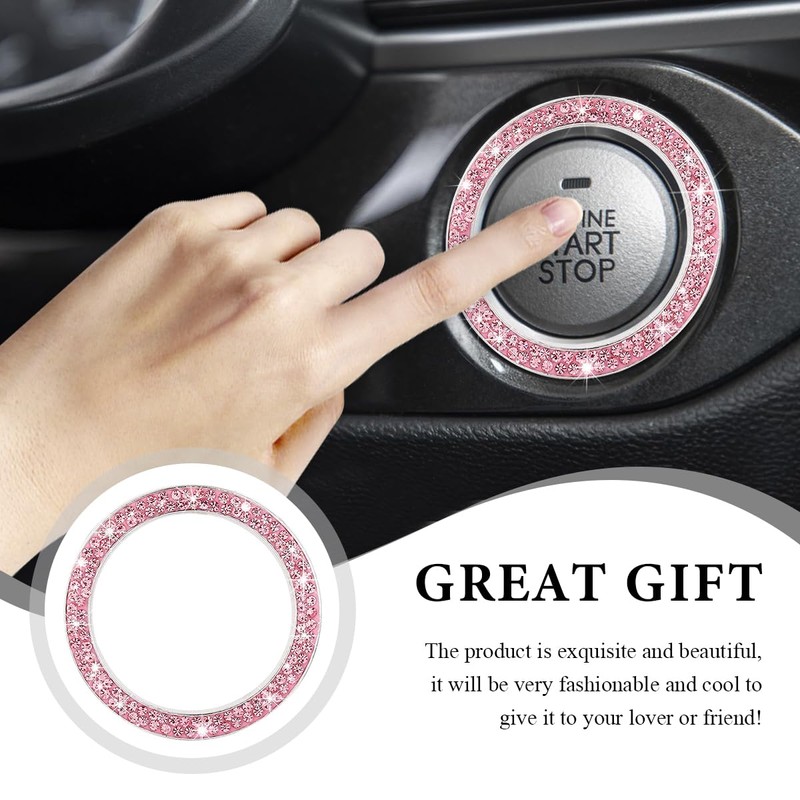 FSTURIOS Bling Crystal Double Rhinestone Car Engine Start Ring Decals,