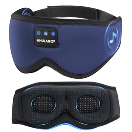 AHUIARGY Ice Silk Sleep Mask with Headphones, Sleep Headphones for Side Sleeper with 3D Cups, Bluetooth 5.4 Sleeping Eye Mask, Total Blackout Sleeping Headphones for Women Men(Navy)