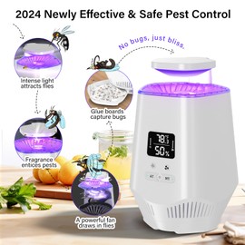 Fruit Fly Traps for Indoors, Fooxem Smart Fly Trap Indoor Bug Zapper Gnat Traps for House Indoor with Temperature and Humidity Sensor, 10PCS Sticky Boards White