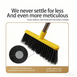 Broom and Dustpan Set with Long Handle - Upright Dustpan & 3 Rows Dense Bristles, Ideal for Home, Office, Kitchen, Lobby, Shop, All-Purpose Indoor & Outdoor Sweeping,Gray&Yellow