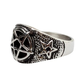 JAJAFOOK Jewelry Men's Stainless Steel Retro Evil Satanist Inverted Pentagram Rings
