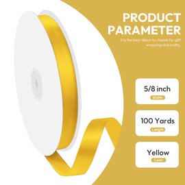 Quhora 5/8" x 100 Yards Satin Ribbon - Yellow Silk Ribbon with Spool - Ideal for Gift Wrapping, Floral Bouquets, Crafts, Wedding Party Decorations, Christmas and Sewing Projects