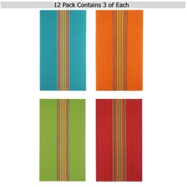 COTTON CRAFT Salsa Stripe Kitchen Towels - 12 Pack 100% Cotton Tea Dish Towels - Absorbent Reusable Low Lint Quick Dry - Multi Purpose Cooking Drying Restaurant Bar Cleaning Cloth Napkin - 16x28 Multi