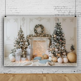 Christmas Photo Background, Christmas Background for Photography, Christmas Scene with White Fireplace, Winter Christmas Photo Background Xmas Tree Vinyl 10 x 6.5 ft