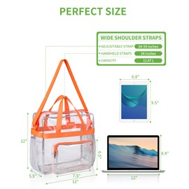 MAY TREE Clear Bag for Stadium Events 12×6×12 Clear Tote Lunch Bag with Reinforced Straps for Work and Sporting Events, Orange