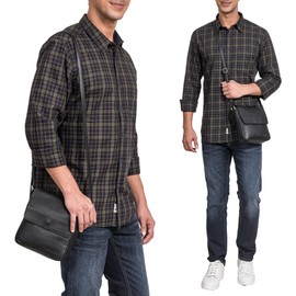 ROYALZ 'Illinois' Men's Shoulder Bag Small Leather Shoulder Bag Men's Messenger Bag Vintage Leather Shoulder Bag, black