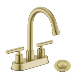 YardMonet Gold Bathroom Faucet, Brushed Gold Bathroom Faucet with 2-Handle Bathroom Sink Faucet 4 Inch Centerset Bathroom Faucets with Pop-up Drain and Supply Lines