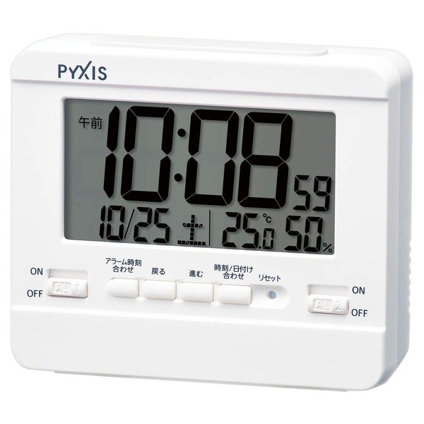 Seiko Clock NR538W Table Clock, Alarm Clock, Digital Temperature and Humidity Display, PYXIS Pixis, Product Size: 3.5 x 4.1 x 1.6 inches (9 x 10.5 x 4.2 cm)