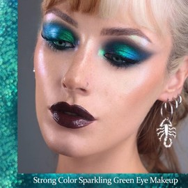 Single Green Eyeshadow Shimmery, Highly Pigmented Multichrome Eyeshadow Green, Color Changing Forest Green Glitter Eyeshadow, Holographic Chrome Eye Shadow for Green Eye Makeup