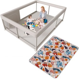 Hiaksedt 65 x 50 Inch Baby Playpen with Mat, PlayPen for Babies and Toddlers, Sturdy Safety Play Yard for Indoor & Outdoor with Zipper Gates