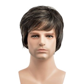 Nicetobuy Umeet Short Straight Grey Color Heat Resistant Synthetic Natural Looking Mens Wig, Black mixed Whtie