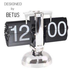 Betus [Estilo Retro Reloj Giratorio de Escritorio con Repisa: Pantalla Mecánica-Digital Clásica Funciona con Pilas - Decoración del Hogar y la Oficina 20,32 x 16,51 x 7,62 cm (Negro)