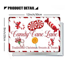 Candy Cane Lane Retro Metal Tin Sign,Traditional Sweets & Treats Festive Red Christmas Wall Decor Vintage Christmas Metal Signs for Kitchen Cafe Bar Home Christmas Wall Decor Art 8x12 Inch