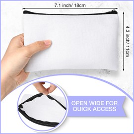 Reginary 80 Pack Canvas Zipper Makeup Bags Bulk Pencil Pouches Blank DIY Craft Canvas Cosmetic Bag Pouch with Zipper for Makeup Cosmetic Toiletry Stationary Storage(White and Black Zippers)