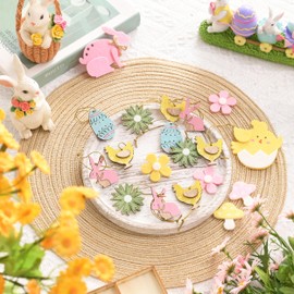 Valery Madelyn 18pcs Easter Decorations,Wooden Hanging Tree Decorations,Colorful Egg, Hen, Rabbit, Flower Shape Pendants,Garden Decorations,Home Decor Gift and Wedding,with Wood Box,2 Inch