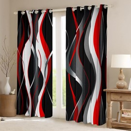 Loussiesd Red Grey Black Curtains Geometric Spiral Pattern Window Drapes for Kids Boys Girl Modern Abstract 30%-50% Blackout Curtain Grey White Window Treatments W46*L54