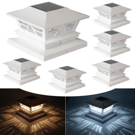 TW SHINE 6 Pack 4x4 Solar Post Cap Lights, 2 Modes White Solar Fence Lights Waterproof Warm White/Cool White for Yard, Garden, Porch Decor, for 5x5 6x6 Wood Posts