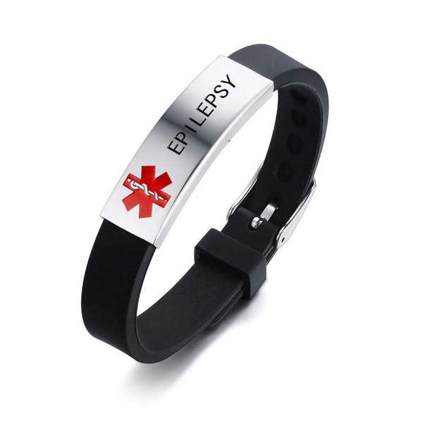 HEABY Medical Alert ID Bracelet Laser Engraved Epilepsy Adjustable Wristband for Men Women Emergency First Aid