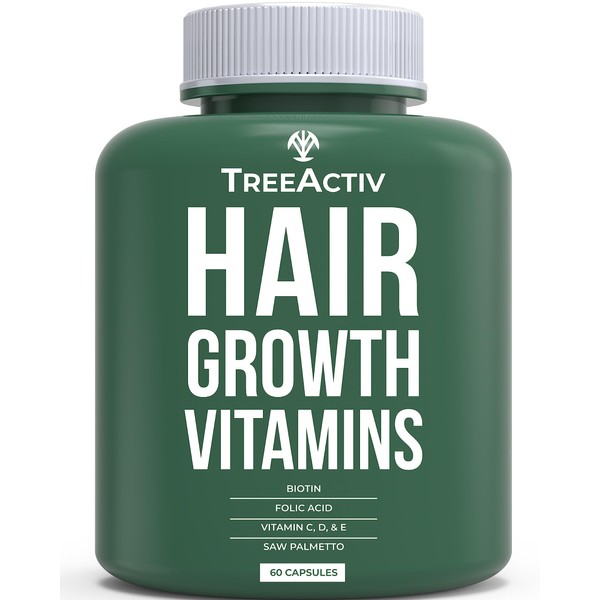 TreeActiv Hair Savior, Hair Vitamins for Faster Hair Growth, Hair Growth Supplement with Biotin, Vitamins for Hair Growth Women and Men, Hair Growth Vitamins and Collagen Supplements, 60 Capsules