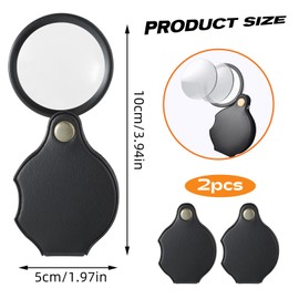 Pack of 2 10x Pocket Magnifier, Mini Magnifier with Foldable Design, Monlithic Reading Magnifier for Books and Newspapers, Magnifying Glass for Jewellery and Repairs, Portable Magnifying Glass Small