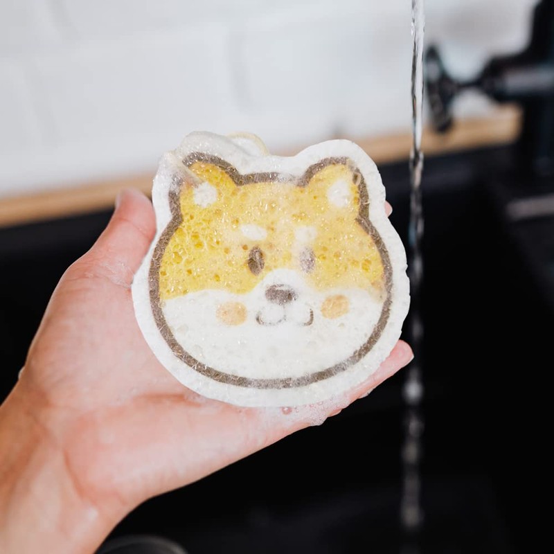 Vilphel Smile Dog Compressed Cellulose Kitchen Sponges 3 Counts Reusable