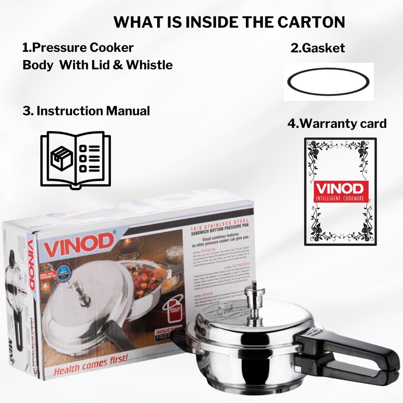 Vinod Cookware Induction Friendly Stainless Steel Sandwich Bottom Pressure Pan