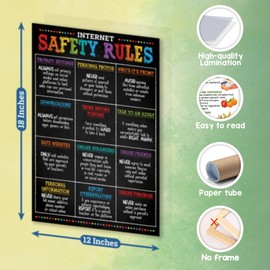 Internet Safety Rules Poster, 12"x18", Computer Science Classroom Poster for Kids, Computer Lab, Technology, Science Lab - Frame not Included
