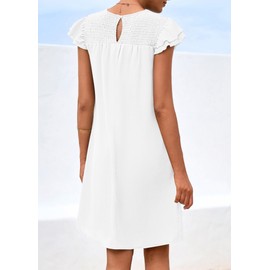 KIRUNDO Wedding Guest Shift Dresses for Women Short Spring Summer Ruffle Cap Sleeve Chiffon Babydoll Flowy Mini Sundress(White, Small)