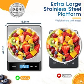 Zivacate 15 kg Digital Kitchen Scales, 1 g Precision, Kitchen Scales with LCD Display, Large Stainless Steel Weighing Surface, 6 Units with Weighing Function, for Kitchen, Cooking, Baking, Home and Office