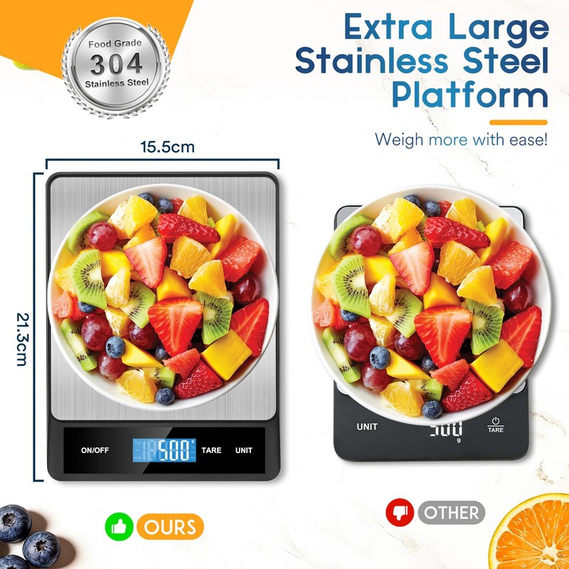 Zivacate 15 kg Digital Kitchen Scales, 1 g Precision, Kitchen