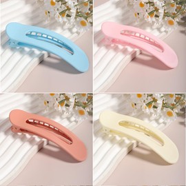 Flat Hair Clips - 4PCS Curved Hair Claw ， for Women French Side Slide Barrettes for Thin Fine Hair Rectangle Alligator Hair Accessories