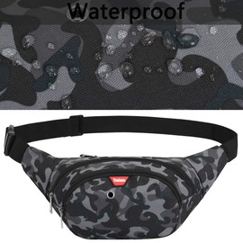 Waterproof Belt Bag Bum Bag 4 Zip Pockets Hiking Outdoor Sports Waist Bag Holiday Money Pouch Pack, Camouflage Black