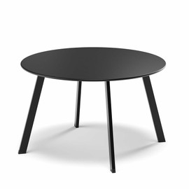 LAUSAINT HOME Round Outdoor Coffee Table, 27.6” Weather Resistant Metal Patio Side Table End Table with Square Feet for Outside Deck Porch Garden, Black