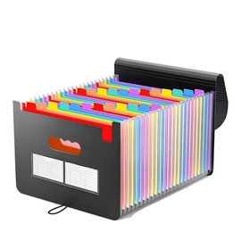 Accordion File Organizer with 24 Pockets, Colorful Edge-Expanding File Folders, A4 Paper Document Organizer for Classroom, Home, Office and Travel