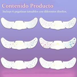 Glitter Pecas Cara Tatuaje, 6 Diferentes Tatuaje Temporal de Pecas con Brillo Dorado a Prueba de Agua, Perfecto para Maquillaje diario, Festivales y Fiestas (Iridiscente)