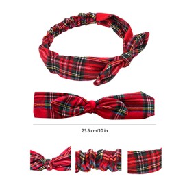 AOVNA 3Pcs Tartan Red Headbands Rabbit Ear Hairband Crossover Twist Knot Headband Vintage Checkered Tartan Christmas Headwear Xmas Costume Accessories for Girls