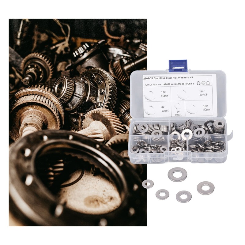 250PCS Flat Washer Kit Stainless Steel 5 Specifications Anti Corrosion
